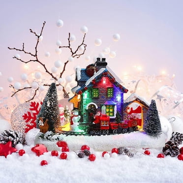 LED Light Christmas Village House Resin Collectible Figurine Decoration Gift