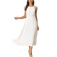thumbnail image 2 of INSPIRE CHIC Robe de Cocktail Plissée Sans Manches à Encolure Licou avec Ceinture, Ligne A, Blanche, TG pour Femme, 2 of 4