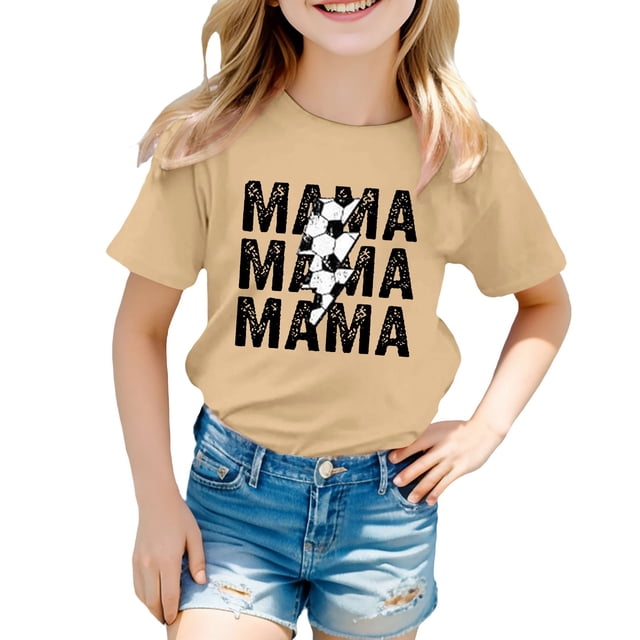 T-Shirts d'Été pour Filles, Imprimé Lettres, Manches Courtes, Basiques, Col Rond, Sport, Taille 5-6T