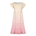 thumbnail image 4 of NiSHUIHAN Robe d'Été pour Fille à Manches Volantées, Ligne A, à Étages, Évasée, Midi, Bohème, Robe Soleil Décontractée avec Poches, Roses, 8 Ans, 4 of 5