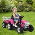 thumbnail image 3 of Costway 12V Kids Ride On Tractor with Trailer Ground Loader w/ RC & Lights Pink, 3 of 10