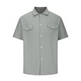 thumbnail image 3 of cfhntfmh Short Sleeve Shirts for Men Button down Summer Casual Collared V Neck Tops Solid Color Beach Blouses, 3 of 5