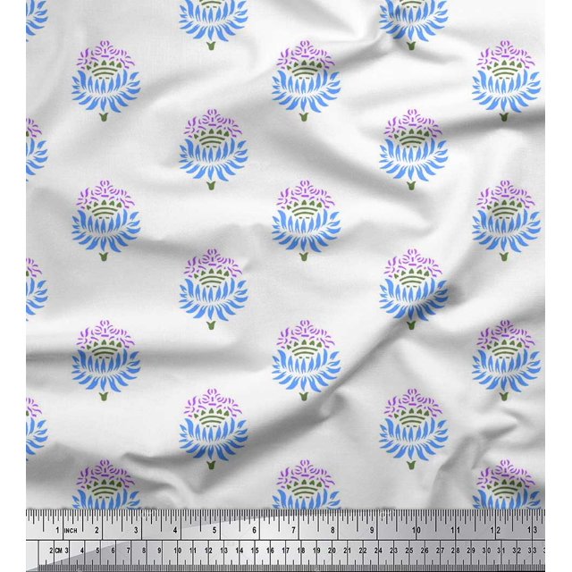 Soimoi Poly Georgette Fabric Leaves & Floral Block Decor Fabric Printed Yard 42 Inch Wide