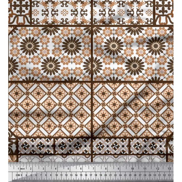 Soimoi Modal Tissu Satin Géométrique, Tissu Patchwork Damas & Mandala par la Cour 42 Pouces de Large