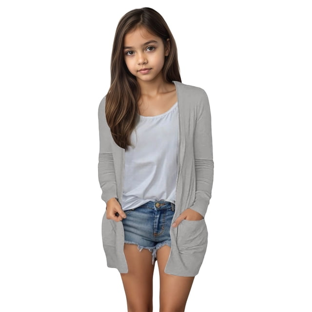 Cardigan Décontracté pour Adolescentes Gris Taille 13-14T