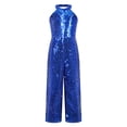thumbnail image 3 of Xnihocha Combinaison à Sequins Brillants pour Filles, Col Halter, Combinaison de Concours, Costume Formel, Robe de Bal, Bleu Royal 8, 3 of 7