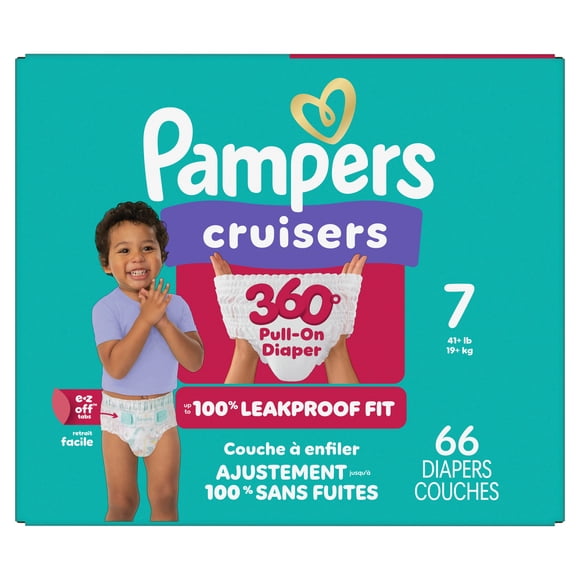 Pampers Couches - Cruisers 360° - Taille 7, Ajustement Anti-Fuites jusqu'à 100 %, Conçues pour les Bébés Actifs, Couche à Enfiler, Onglets EZ Off Conçus pour des Changements Faciles