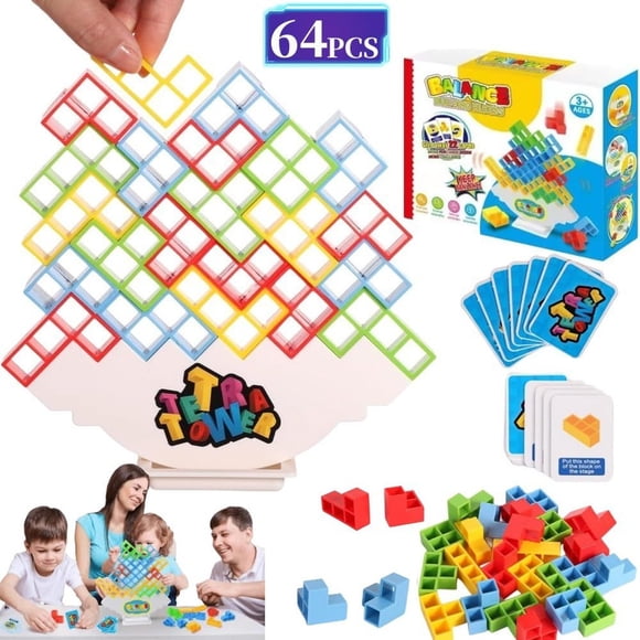 64 Pcs Tetra Tower Game Balance Stacking Block Party Game,Kids & Adults Tetra Tower Balance Stacking Toys Perfect for Family Games, Parties, Travel
