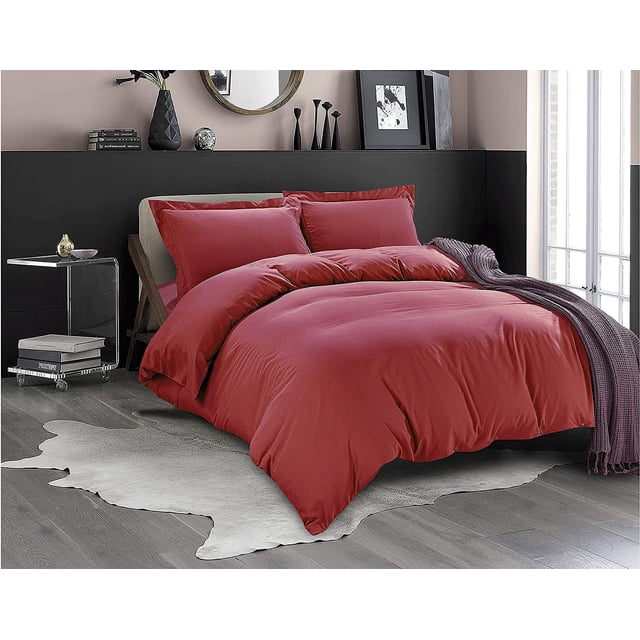 Mocassi 3-Piece Duvet Cover Set, 1800 Thread Count, Button Closure, Solid Color - Cooling, Breathable Material- Wrinkle, Fade, Stain Resistant, King/California King, Burgundy