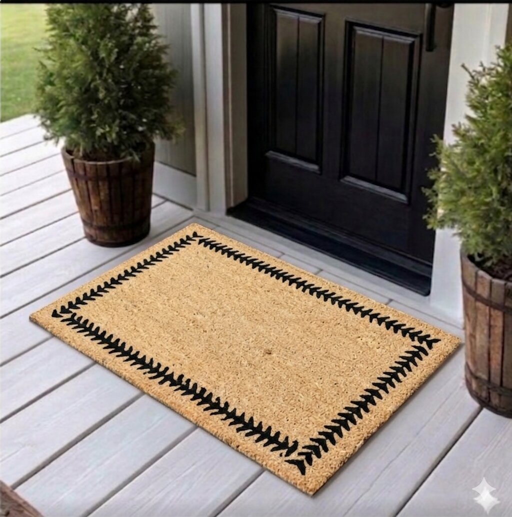 Tapis de porte en fibre de coco à bordure de feuilles Home Décor Inc., 45,7 cm x 76,2 cm, antidérapant, pour l'extérieur. Tapis en fibre de coco naturelle robuste.