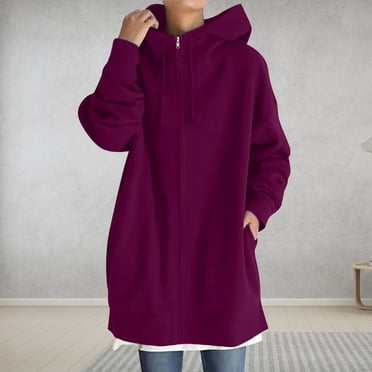 Aqestyerly Manteau à Capuche à Fermeture à Glissière pour Femme, Chandail à Manches Longues Uni avec Poches pour l'Automne, Tenue Quotidienne HWRETIE
