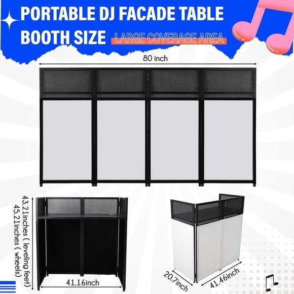 GloryStar Foldable DJ Table Station, 42" DJ Facade Booth with Dual Color Scrims and Metal Frame for Events