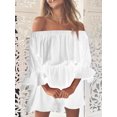 thumbnail image 4 of Women Dress Off Shoulder Solid Color 5 3 1 Clothing Ruffled Sleeve Fall Dress, White, S, 4 of 8