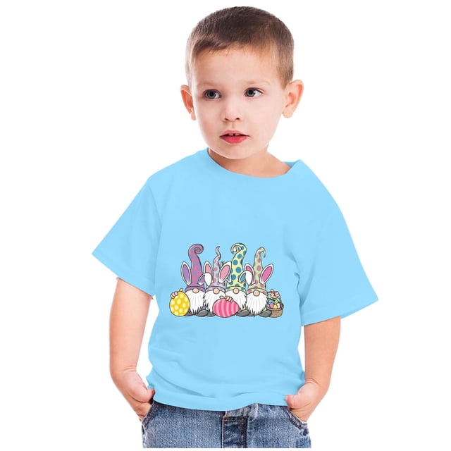TIMIFIS Garçons Filles T-Shirts Graphiques Chemises de Pâques Unisexes Enfants Col Rond Manches Courtes T-Shirts Enfants Gnomes Mignons Imprimé Œufs T-Shirt, 11 Ans