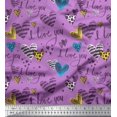thumbnail image 1 of Soimoi Tissu Popeline de Coton Violet Coeur & Je t'Aime Texte Décor Tissu Imprimé Yard 56 Pouces de Large, 1 of 1