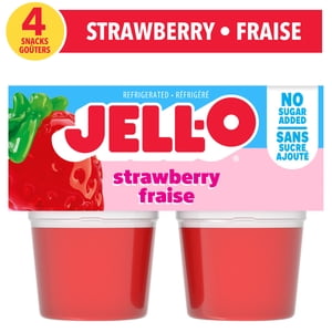 Jell-O Strawberry No Sugar Added Refrigerated Ready-to-Eat Gel Snack Cups, 4 ct Cups