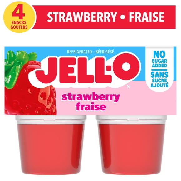 Jell-O Strawberry No Sugar Added Refrigerated Ready-to-Eat Gel Snack Cups, 4 ct Cups