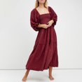 thumbnail image 2 of Fortune Robe Bohème pour Femme Décontractée à Manches Bouffantes, Robes Brodées à Fleurs, Robe Midi Fluide à Volants Boho, 2 of 9