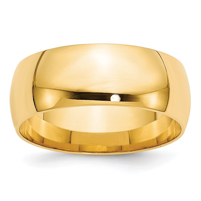Bande Ajustée Confort Légère en Or Jaune 14K 8mm Taille 7