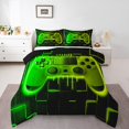 thumbnail image 1 of Green Yellow Gaming Full Size Comforter Sets for Boys - Gamer Comforter Boys Full Size Bedding Set, Neon Lights Abstract Geometry Design Gamer Room Decor, 1 of 5
