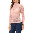 thumbnail image 4 of INSPIRE CHIC Haut Transparent pour Femme à Manches Longues Col Roulé Blouse en Dentelle Florale Transparente S Rose, 4 of 6