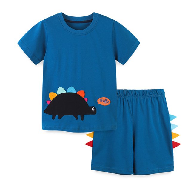 Boys Summer Embroidered Stickers Short Sleeve Top Shorts Set
