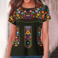 thumbnail image 2 of Birdeem Blouses for Women Womens Retro Ethnic Style Printed Short Sleeved Round Neck Top, 2 of 12