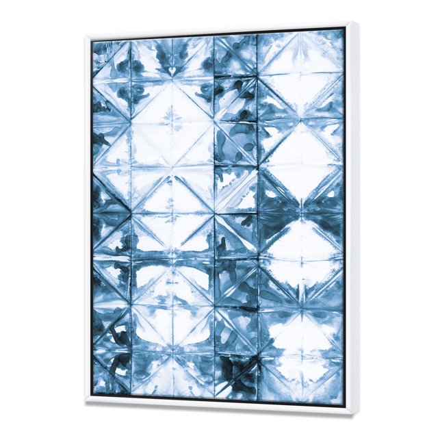 Indigo watercolor geometrical I - Contemporary Framed Canvas