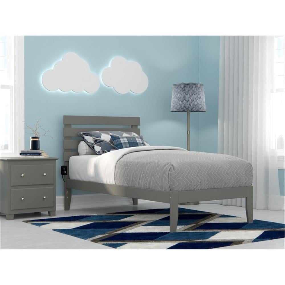 AFI Oxford Lit Plateforme Simple en Bois Massif avec Chargeur USB Gris