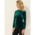 thumbnail image 3 of INSPIRE CHIC Chemise en Velours pour Femme à Col Pointu avec Poche Vert Foncé L, 3 of 5