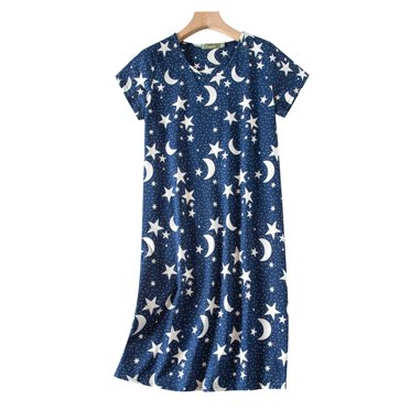 Chemises de Nuit Chemise de Nuit pour Femme Grande Taille Mignonne Dessin Animé Vêtements d'Intérieur Tricotés Coton Doux et Épais Manches Courtes Col Rond Pyjamas - Hontri
