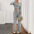 thumbnail image 5 of NJDVHB Économies d'Automne Hiver! Ensemble de Détente pour Femmes, Tenues de Nuit pour Dames, Blouse à Rayures Décontractée Col Rond Manches Longues Mode Short Pyjama, Gris, TG, 5 of 5