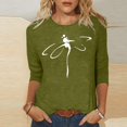 thumbnail image 2 of IROINID Liquidation T-Shirts à Manches Longues pour Femmes Imprimés Blouse Ample Manches 3/4 Col Rond Hauts de Détente, Vert Armée, 2 of 4