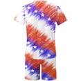 thumbnail image 4 of cllios 4th of July Outfit for Men 2 Piece Set Independence Day Mens Athletic Outfits Short Sleeve Shirts and Drawstring Shorts Set American Flag Matching Suits Independence Day Workout Tracksuits, 4 of 5