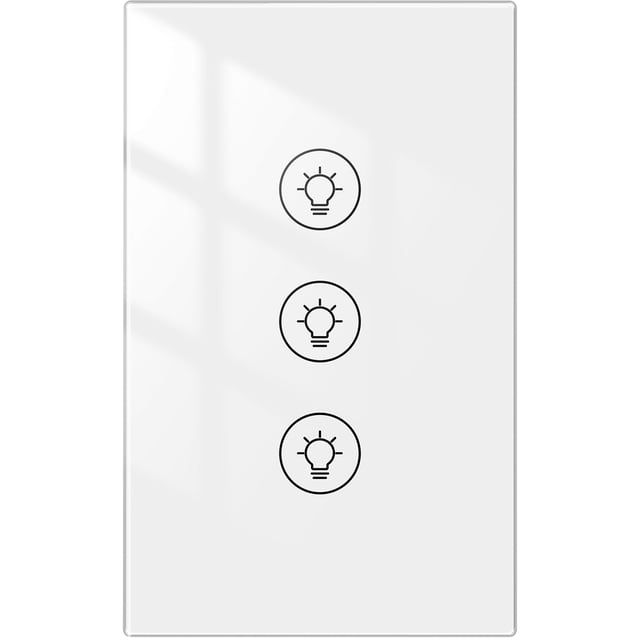Smart WiFi Dimmer Switch, 3-Gang Touch Control, 90-250V AC, Tuya App Remote & Timer, Stepless Brightness Adjustment, Voice Control Compatible, US Standard, White, for Home Automation, 2.4GHz Wi-Fi