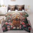 thumbnail image 1 of Ensemble Douillette 7 Pcs Lapin Lop Lit Double Tout-en-un, Ensembles de Literie Attrape-Rêves, Ensemble de Draps Fleurs Roses avec Douillette Ensemble de Lit Animaux de Ferme, Décor Bohème Exotique, 1 of 5