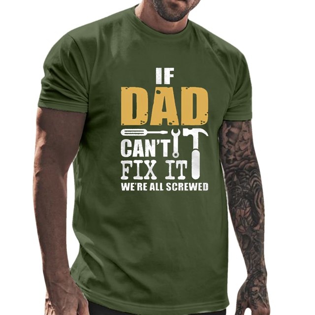 LUOGENLI T-shirts pour Homme pour Hommes Masculin Printemps et Été Fête des Pères Décontracté Rétro Lettrage Impression Partielle T-Shirt Col Rond Manche Courte Haut T-shirts pour Homme T-Shirt Graphique Pâques Vert Armée TTTG