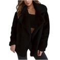 thumbnail image 1 of jsaierl Women's Autumn/Winter Solid Color Cardigan Plush Lapel Coat Tops, 1 of 5