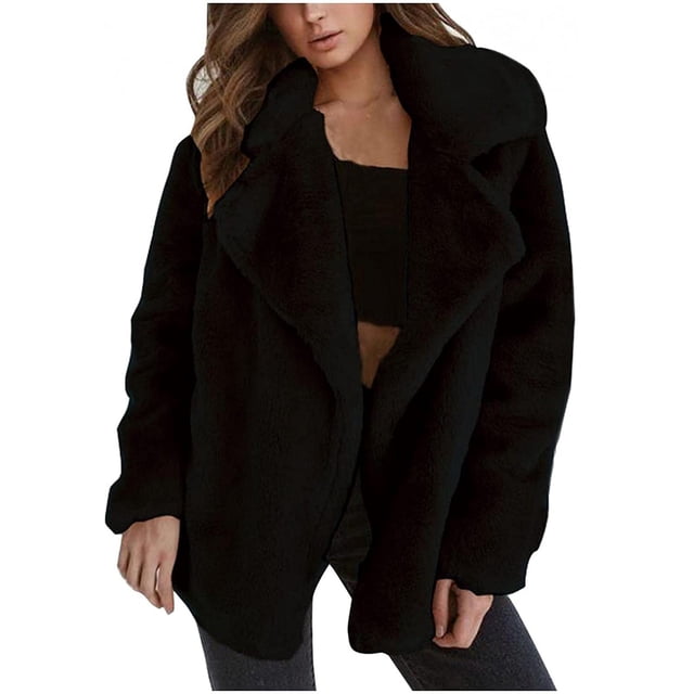 jsaierl Women's Autumn/Winter Solid Color Cardigan Plush Lapel Coat Tops