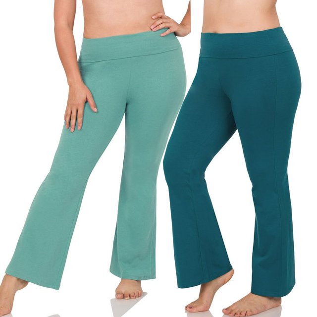 CHUANK Womens & Plus Stretch Cotton Fold-Over High Waist Bootcut Workout Flared Yoga Pants