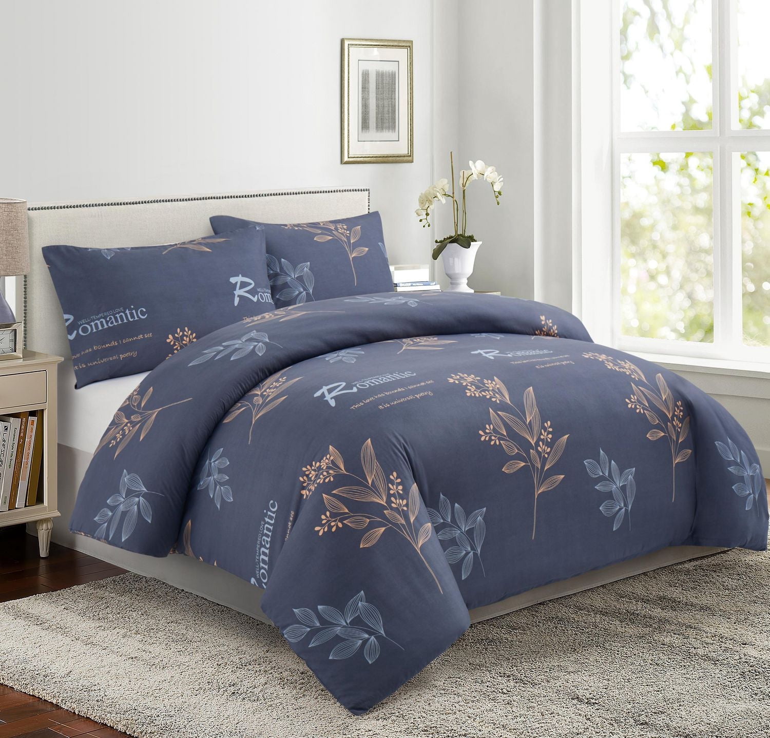Marina Decoration Ultra Soft Silky Rich Printed Rayon from Bamboo All Season Duvet Cover Fitted Sheet Ensemble Bedding Set with Zipper and Corner Tie