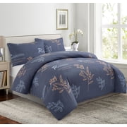 Marina Decoration Ultra Soft Silky Rich Printed Rayon from Bamboo All Season Duvet Cover Fitted Sheet Ensemble Bedding Set with Zipper and Corner Tie, Modern Romantic Floral Pattern