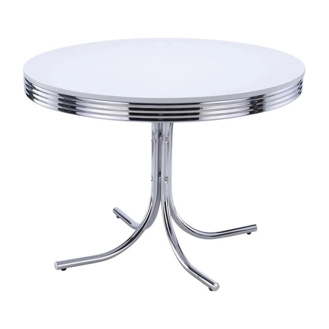 Bowery Hill Table à Manger Ronde en Métal Blanche Durable 42 Pouces Non Assemblée