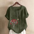 thumbnail image 1 of Jusqu'à 50 % de Rabais Horkkom Hauts Grande Taille pour Femmes Été Décontracté Chemises en Lin à Manches Courtes Col Rond Imprimé Floral Blouses Amples, 1 of 4