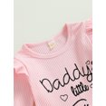 thumbnail image 4 of Kmbangi Toddler Girl Fall Clothes Letter Print Long Sleeve Crewneck Ribbed Tops Flare Pants Set 2Pcs Outfit, 4 of 9