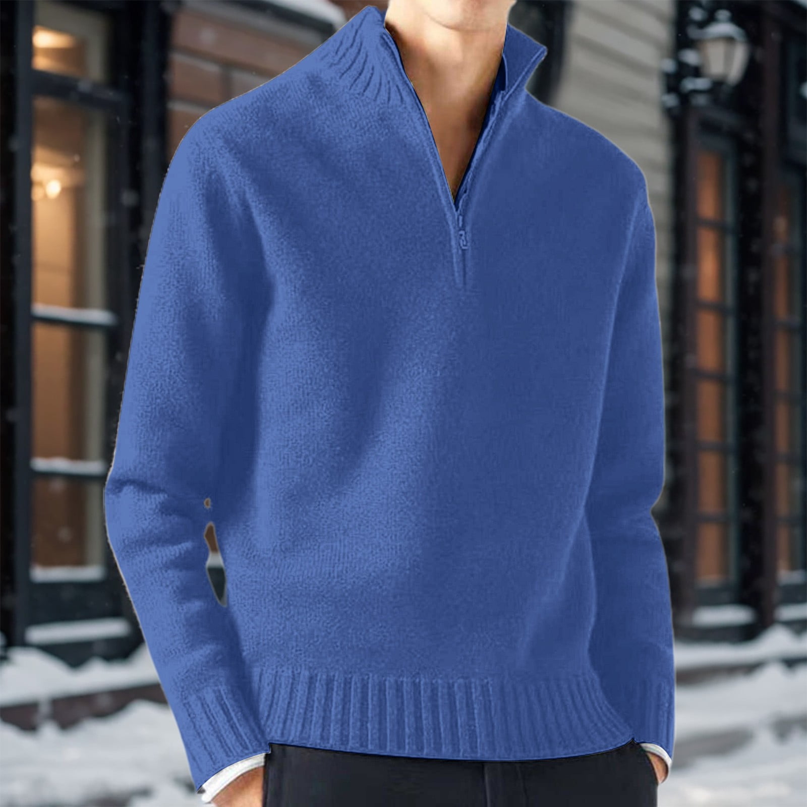 Men's Quarter Zip Sweaters Loose Fit Long Sleeve Crew Neck