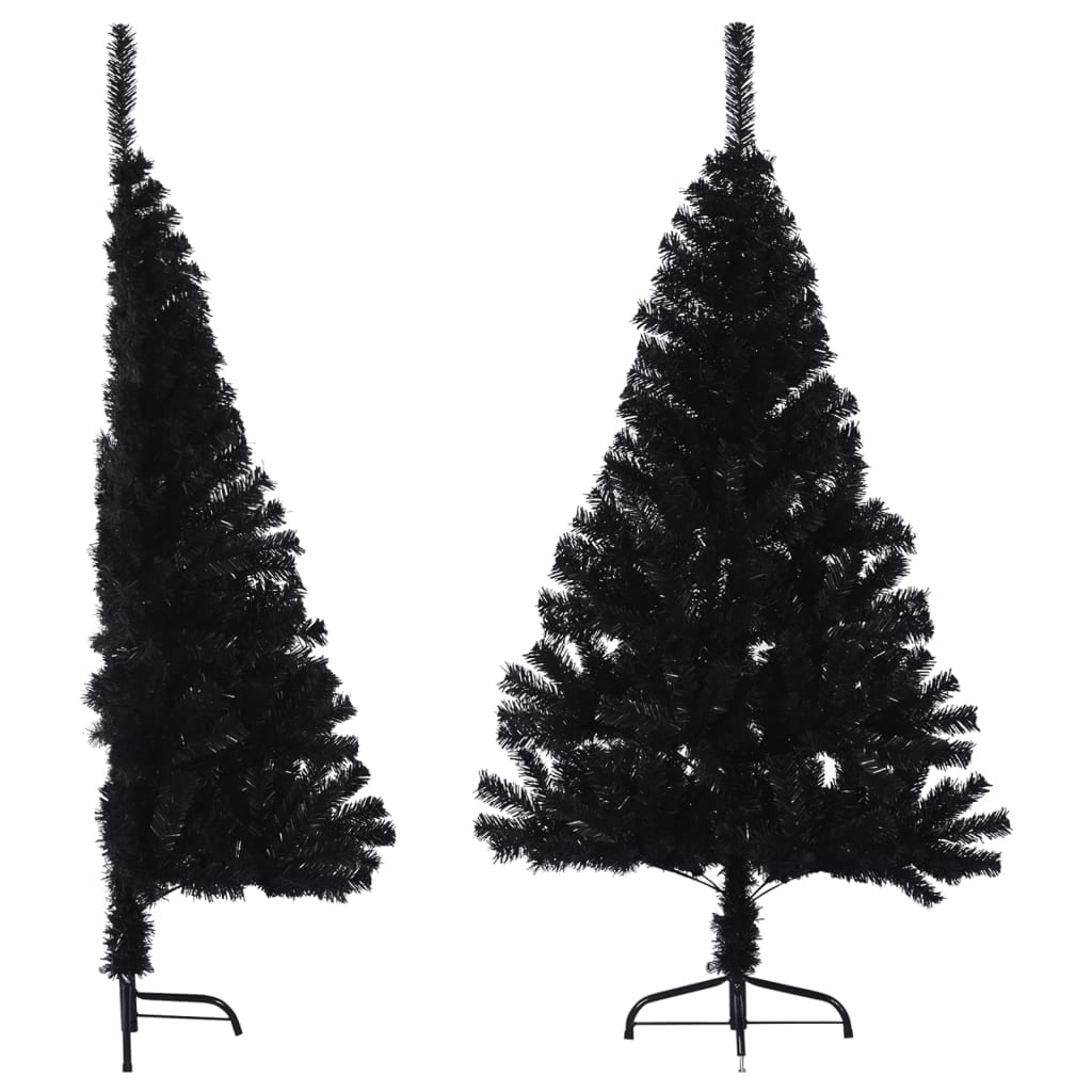 vidaXL Demi-Arbre de Noël Artificiel avec Support Noir 150 cm PVC