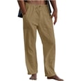 thumbnail image 1 of Weiqiqre Mens Pants New Linen Pants Drawstring Elastic Solid Color Loose Casual Trousers Lightweight Slight Stretch, and Regular Fit for All-Season Going Out, 1 of 5