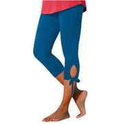 DDAPJ pyju Capri Leggings for Women High Waisted Stretch Knee Length Leggings Casual Summer Workout Athletic Running Yoga Pants with Bowknot Design leggings para mujer Blue L