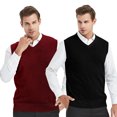 thumbnail image 2 of TOPTIE 2 Pack Window Clerk Sweater Vests For Men, Work Uniform Cotton V-Neck Sweater Vests-BLACK WINERED-M, 2 of 8